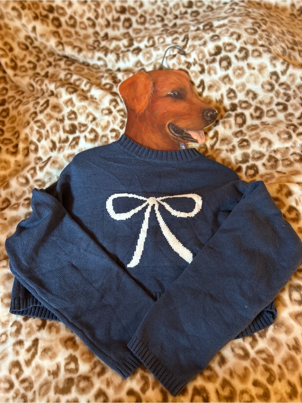 •edikted!🧸cute cropped navy blue bow• sweater!•